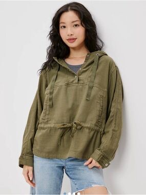American Eagle Olive Green Cotton Popover Hooded Jacket XL NWT
